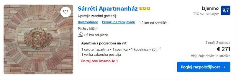 Booking Balatonfüred cene apartma
