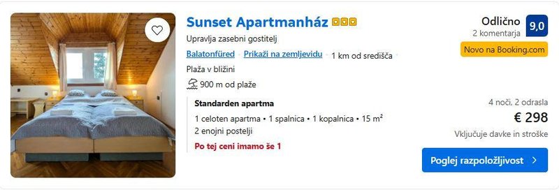 Booking Balatonfüred cene apartma