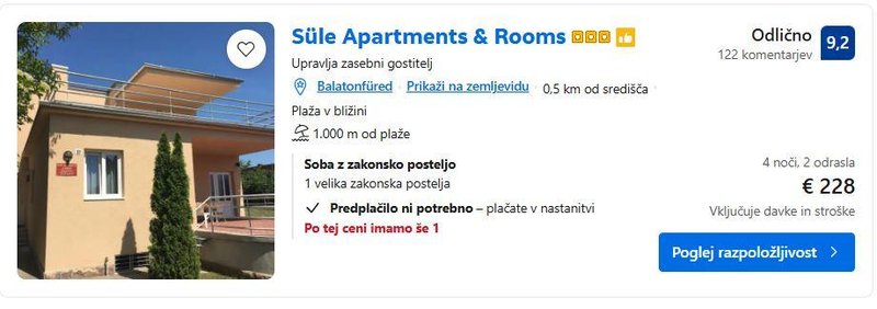 Booking Balatonfüred cene apartma