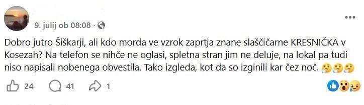 Kresnicka Koseze zaprtje