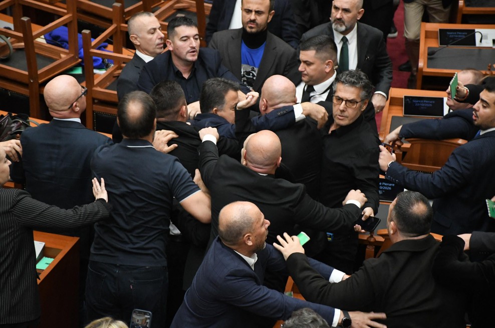 Fizični obračun v parlamentu: posredovati je moralo parlamentarno varnostno osebje (foto: Profimedia)